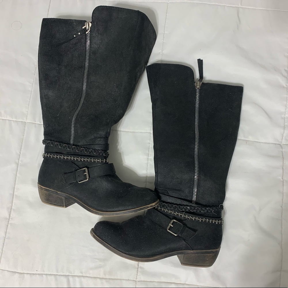 Black suede riding boots